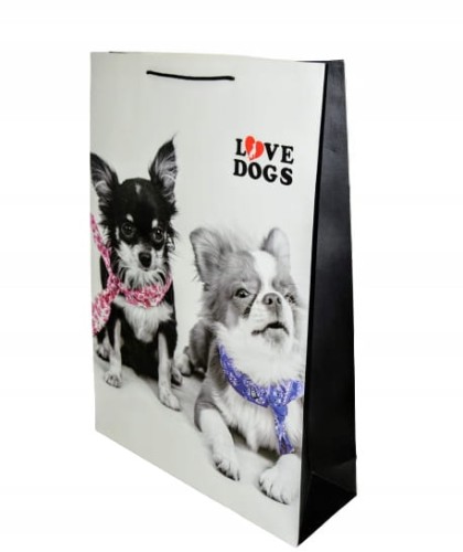 TOREBKA UPOMINKOWA "I LOVE DOGS" 4 wzory ROZM. M 32X26X10cm