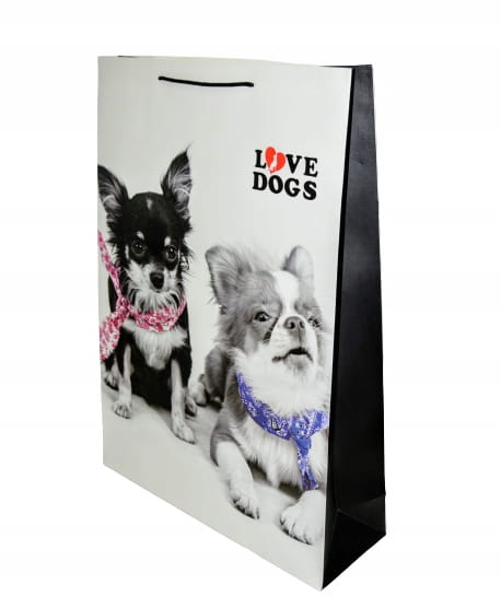 TOREBKA UPOMINKOWA "I LOVE DOGS" 4 wzory ROZM. M 32X26X10cm
