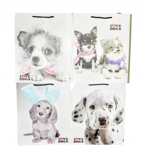 TOREBKA UPOMINKOWA "I LOVE DOGS" 4 wzory ROZM. M 32X26X10cm