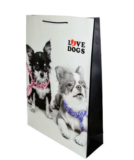 TOREBKA UPOMINKOWA "I LOVE DOGS" 4 wzory ROZM. M 32X26X10cm