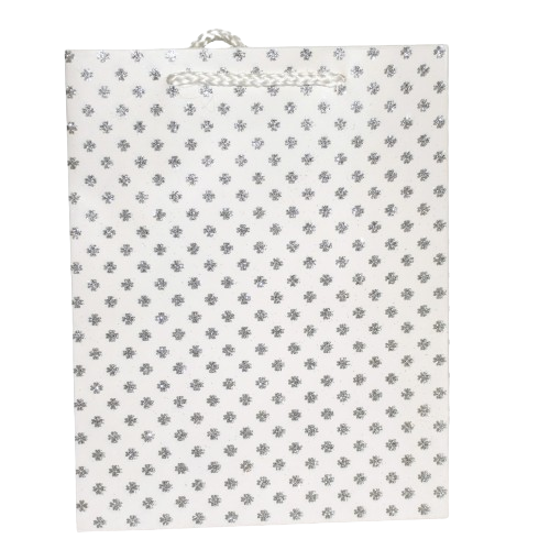 TOREBKA UPOMINKOWA BIAŁO-SREBRNA-BROKAT 42X32X12 CM 3 WZORY