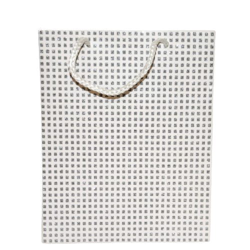 TOREBKA UPOMINKOWA BIAŁO-SREBRNA-BROKAT 32X26X10 CM 2 WZORY
