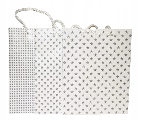 TOREBKA UPOMINKOWA BIAŁO-SREBRNA-BROKAT 32X26X10 CM 2 WZORY