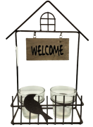 ŚWIECZNIK DOMEK METAL "WELCOME" BRĄZ Z PTASZKIEM