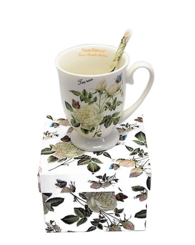 KUBEK PORCELANOWY BIAŁY W RÓŻE 300 ML W PUDEŁKU