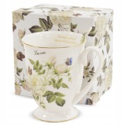 KUBEK PORCELANOWY BIAŁY W RÓŻE 300 ML W PUDEŁKU