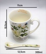 KUBEK PORCELANOWY BIAŁY W RÓŻE 300 ML W PUDEŁKU