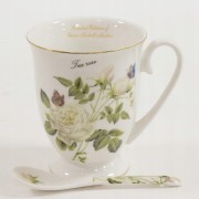 KUBEK PORCELANOWY BIAŁY W RÓŻE 300 ML W PUDEŁKU