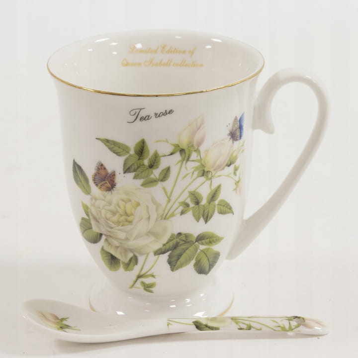 KUBEK PORCELANOWY BIAŁY W RÓŻE 300 ML W PUDEŁKU