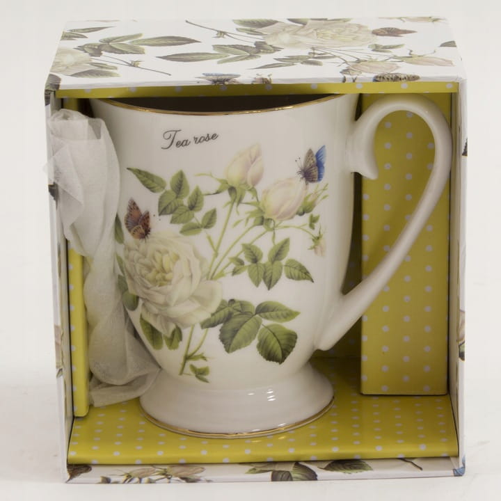 KUBEK PORCELANOWY BIAŁY W RÓŻE 300 ML W PUDEŁKU