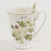 KUBEK PORCELANOWY BIAŁY W RÓŻE 300 ML W PUDEŁKU