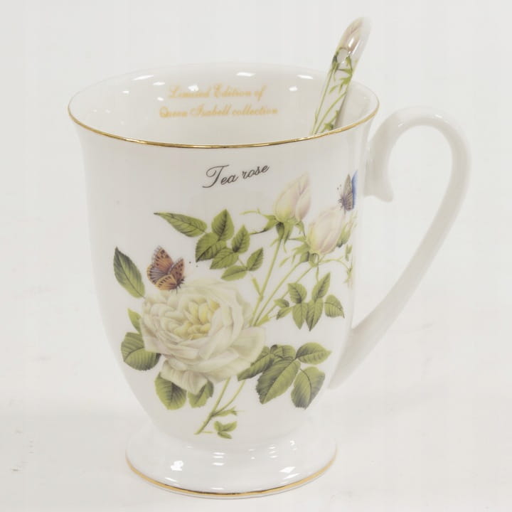 KUBEK PORCELANOWY BIAŁY W RÓŻE 300 ML W PUDEŁKU