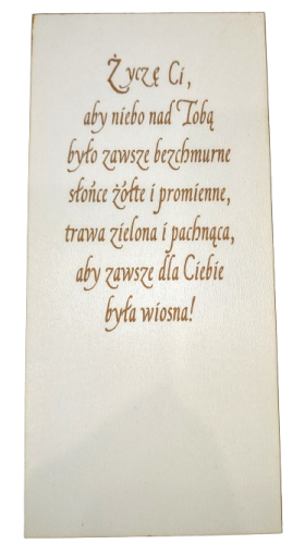 DREWNIANA PAMIĄTKA ŻYCZENIA KARTKA 25 URODZINY ŻÓŁTA