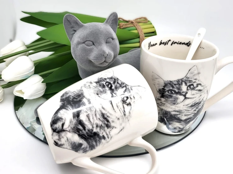 KUBEK PORCELANOWY KOT SYBERYJSKI - KPL 2SZT