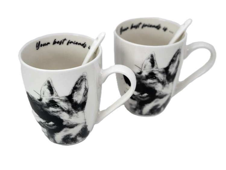 KUBEK PORCELANOWY OWCZAREK NIEMIECKI - KPL. 2 SZT
