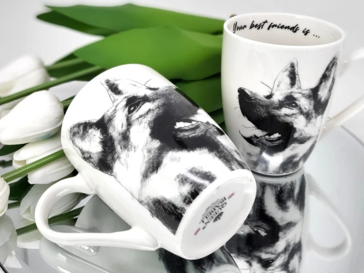 KUBEK PORCELANOWY OWCZAREK NIEMIECKI - KPL. 2 SZT