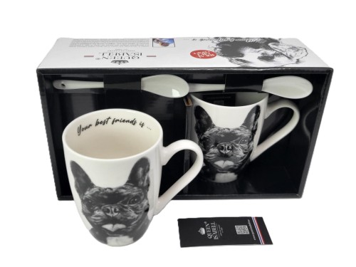 KUBEK PORCELANOWY BULDOG FRANCUSKI - KPL. 2 SZT