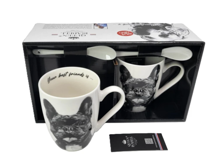 KUBEK PORCELANOWY BULDOG FRANCUSKI - KPL. 2 SZT