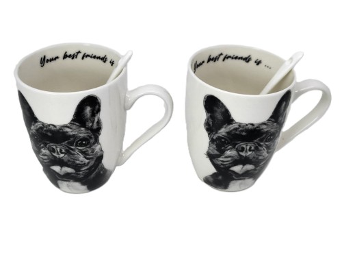 KUBEK PORCELANOWY BULDOG FRANCUSKI - KPL. 2 SZT