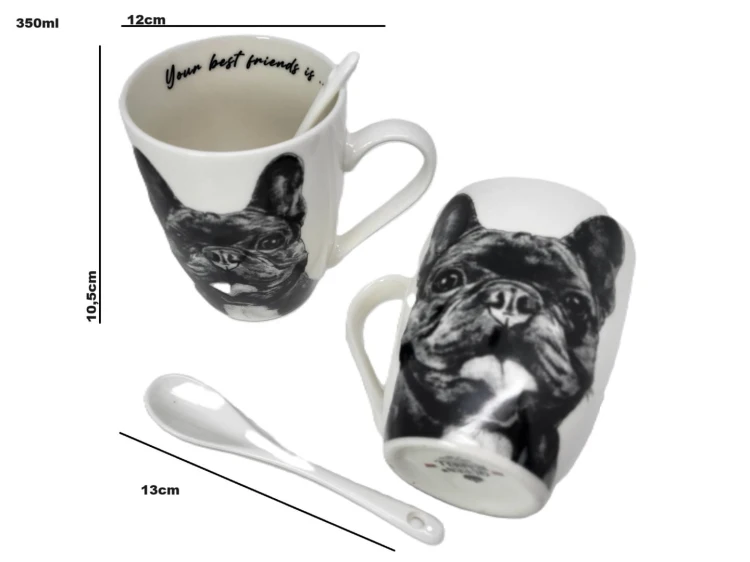 KUBEK PORCELANOWY BULDOG FRANCUSKI - KPL. 2 SZT