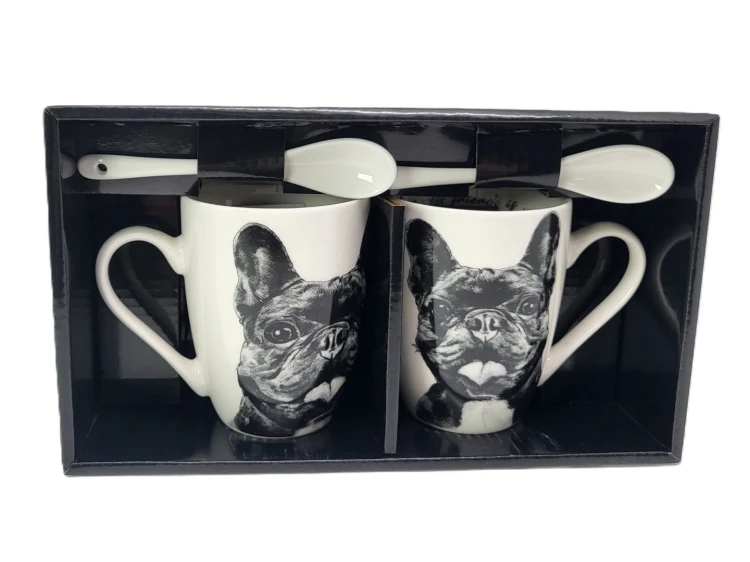 KUBEK PORCELANOWY BULDOG FRANCUSKI - KPL. 2 SZT