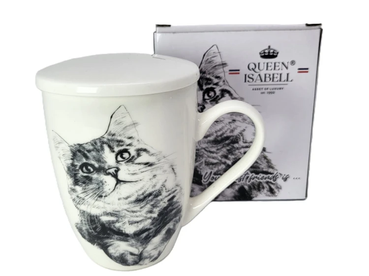 KUBEK PORCELANOWY  KOT SYBERYJSKI - PRZYKRYWKA ZAPARZACZ