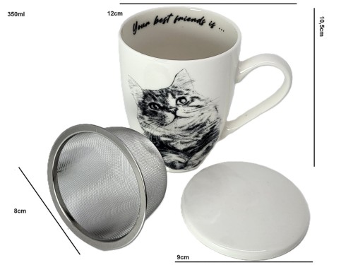 KUBEK PORCELANOWY  KOT SYBERYJSKI - PRZYKRYWKA ZAPARZACZ