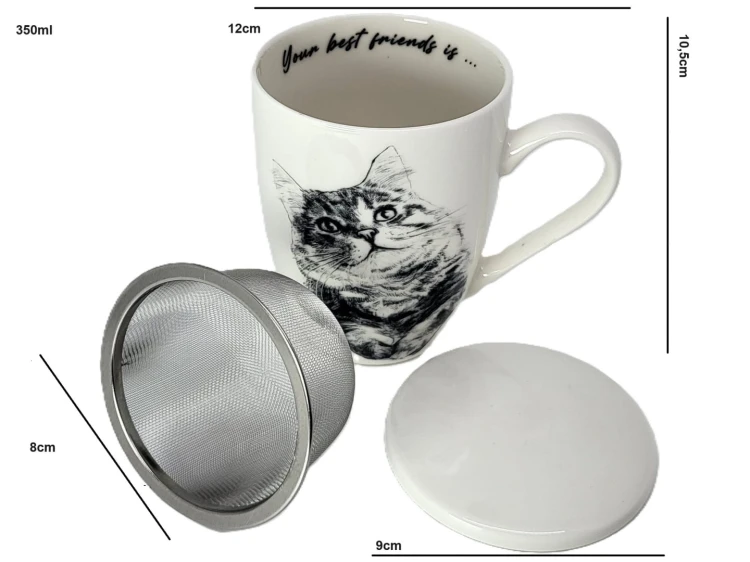 KUBEK PORCELANOWY  KOT SYBERYJSKI - PRZYKRYWKA ZAPARZACZ