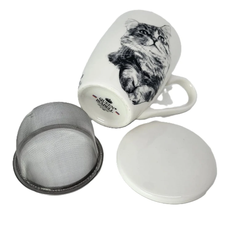 KUBEK PORCELANOWY  KOT SYBERYJSKI - PRZYKRYWKA ZAPARZACZ