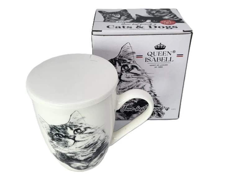 KUBEK PORCELANOWY  KOT SYBERYJSKI - PRZYKRYWKA ZAPARZACZ