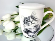 KUBEK PORCELANOWY  KOT SYBERYJSKI - PRZYKRYWKA ZAPARZACZ