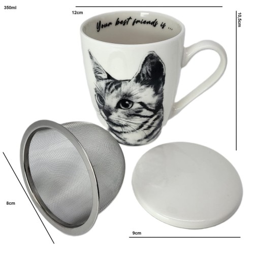 KUBEK PORCELANOWY Z ZAPARZACZEM - KOT SOKOKE