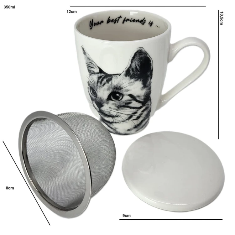 KUBEK PORCELANOWY Z ZAPARZACZEM - KOT SOKOKE