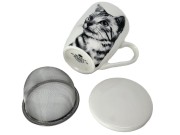 KUBEK PORCELANOWY Z ZAPARZACZEM - KOT SOKOKE