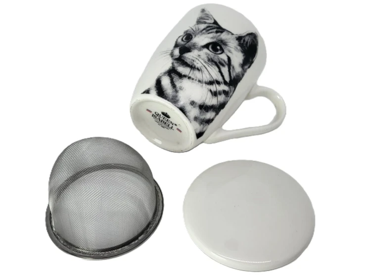 KUBEK PORCELANOWY Z ZAPARZACZEM - KOT SOKOKE