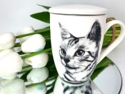 KUBEK PORCELANOWY Z ZAPARZACZEM - KOT SOKOKE