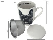 KUBEK PORCELANOWY  BULDOG FRANCUSKI- PRZYKRYWKA ZAPARZACZ