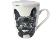 KUBEK PORCELANOWY  BULDOG FRANCUSKI- PRZYKRYWKA ZAPARZACZ