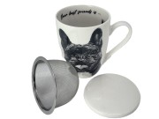 KUBEK PORCELANOWY  BULDOG FRANCUSKI- PRZYKRYWKA ZAPARZACZ