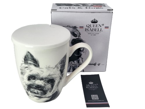 KUBEK PORCELANOWY  Yorkshire Terier - PRZYKRYWKA ZAPARZACZ