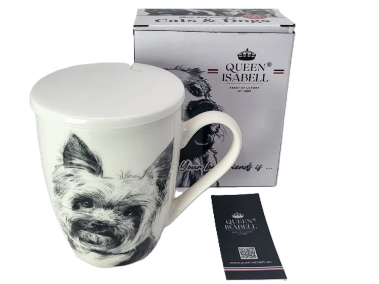 KUBEK PORCELANOWY  Yorkshire Terier - PRZYKRYWKA ZAPARZACZ