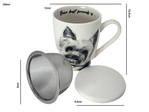 KUBEK PORCELANOWY  Yorkshire Terier - PRZYKRYWKA ZAPARZACZ
