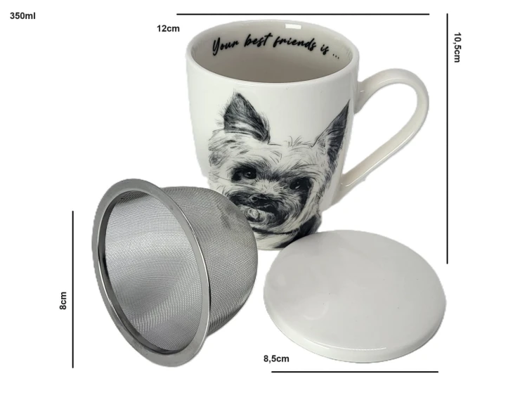 KUBEK PORCELANOWY  Yorkshire Terier - PRZYKRYWKA ZAPARZACZ