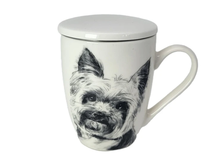 KUBEK PORCELANOWY  Yorkshire Terier - PRZYKRYWKA ZAPARZACZ