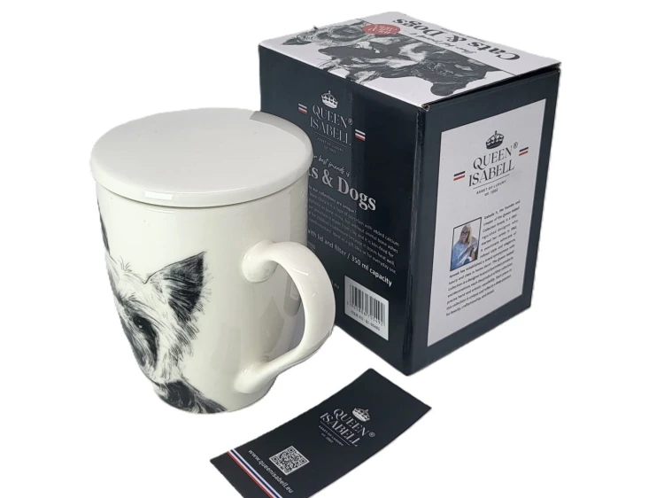 KUBEK PORCELANOWY  Yorkshire Terier - PRZYKRYWKA ZAPARZACZ