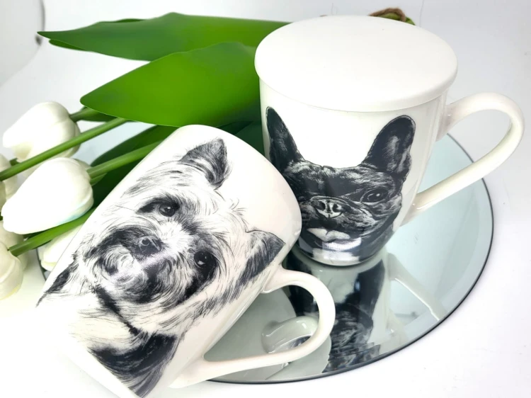 KUBEK PORCELANOWY  Yorkshire Terier - PRZYKRYWKA ZAPARZACZ