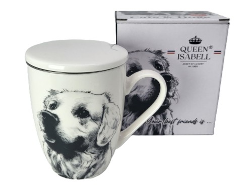 KUBEK PORCELANOWY Z ZAPARZACZEM - LABRADOR