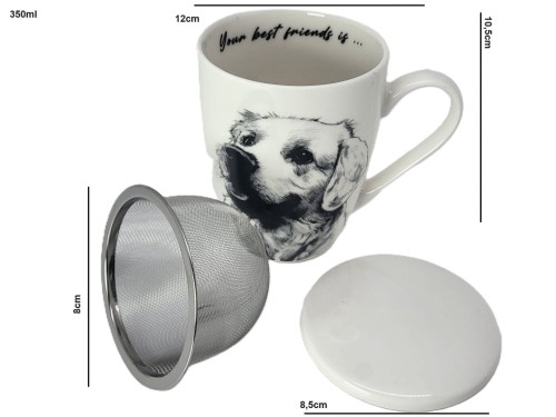 KUBEK PORCELANOWY Z ZAPARZACZEM - LABRADOR