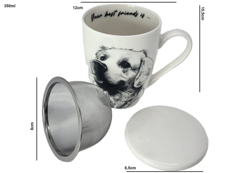 KUBEK PORCELANOWY Z ZAPARZACZEM - LABRADOR