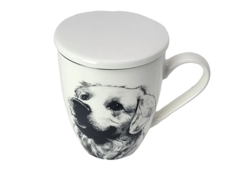 KUBEK PORCELANOWY Z ZAPARZACZEM - LABRADOR